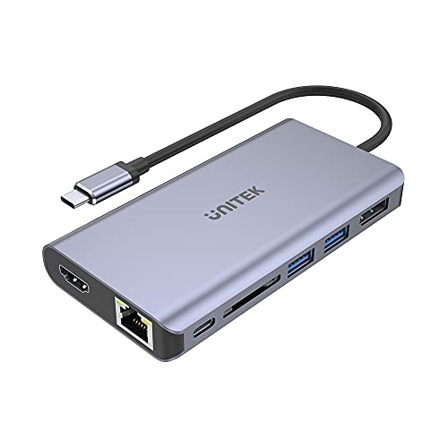 uHUB S7 + 7-in-1 USB-C Ethernet Hub mit MST Dual Monitor, 100W Power Delivery und Kartenleser D1056A / USB SuperSpeed ​​​​3.1 Gen1 / 4K @ 30Hz UHD HDMI & DisplayPort/Gigabit Ethernet von UNITEK