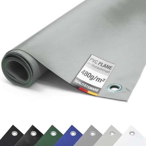 ANKO PLANEN PVC Abdeckplane 480 g/m² - mit 12 mm Ösen, ohne Saum - Schutz-/Abdeckplane für Pool Teich Garten & Terrasse (3m x 1m, Grau RAL7042) von !