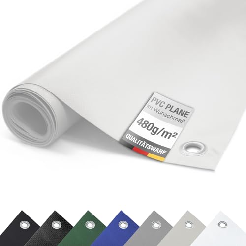 (480g/m²) LKW Plane, PVC Plane mit 12mm Ösen, ohne Saum, Adeckplane nach Maß (3m x 2m, Weiß RAL9010) von !