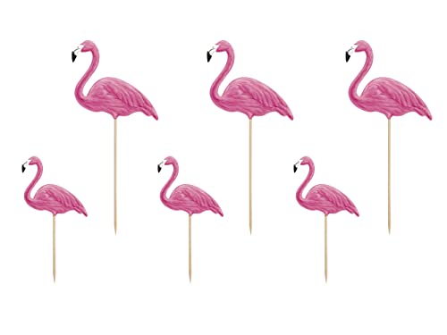 PartyDeco Flamingo-Pickets, 6 Stück, für Hawaiana Aloha Motto-Party, rosa/Tortenaufleger Cupcakes Flamingos - Exotische Dekoration Aloha Hawaii Motiv Kuchendekoration Tortenaufleger von PartyDeco