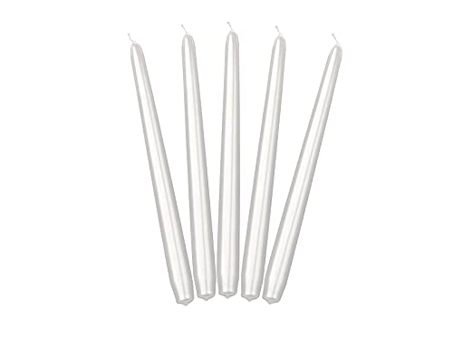 10 Spitzkerzen Perlmutt Weiß Metallic 24cm Tischkerzen Tafelkerzen Leuchterkerzen Stabkerzen Kerzen Perle von PartyDeco