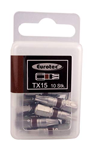 10 Stück Eurotec TORX TX-Bit TX15, 25 mm, 1/4" Bitbox von Trevendo