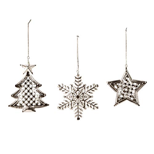 12 Metall Weihnachtsanhänger Schneeflocke Stern Tannenbaum 9-12cm Silber Christbaumschmuck zum Aufhängen von Unbekannt
