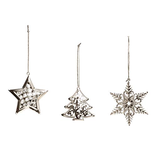 12 Metall Weihnachtsanhänger Schneeflocke Stern Tannenbaum Silber Christbaumschmuck zum Aufhängen von unbekannt