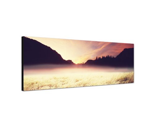 120x40 cm Panorama Wandbild Leinwand (Wiese,Nebel,Berge) Panoramabild Bild Bilder Moderne Dekoration zum kleinen Preis! Bild bespannt auf echter Leinwand und Holzkeilrahmen. Made in Germany neu von Unbekannt