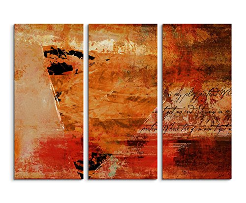 130x90 cm 3teiliges Leinwandbild Abstraktes Wandbild ! Fotoleinwand rot orange beige gemalt Grunge von Unbekannt