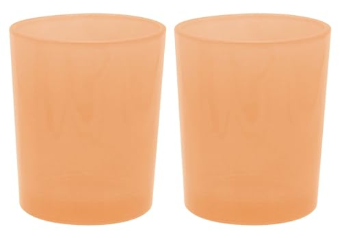 2 Teelichthalter Teelichtgläser Orange Tischdeko Deko Herbst Geburtstag Party von Unbekannt