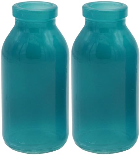 2 Vasen Flaschen Petrol Blau Grün Kommunion Konfirmation Tischdekoration Blumenvase Glas von Unbekannt