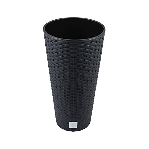 27 Liter Blumentopf Pflanztopf Vase rund Oberfläche Rattan Optik inkl. Pflanzeinsatz anthrazit von Prosperplast