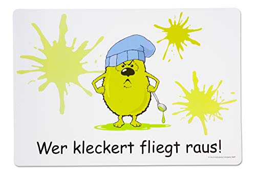 2er Set Tischset/Platzset abwischbar und lustig mit Spruch"Wer kleckert fliegt raus!" und Motiv Grummelzwerg von Unbekannt
