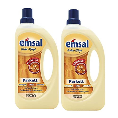 2x emsal Boden-Pflege Parkett 1 Liter mit Bioprotect - Aufquellschutz, Sauberkeit & Seidenglanz von emsal