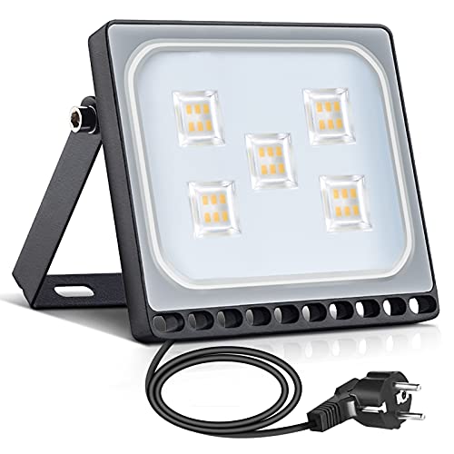 Papasbox 30W LED Flutlicht Flutlichtstrahler Strahler Scheinwerfer, LED Außenstrahler mit Stecker Wasserdicht IP65, 3000K Warmweiß Baustrahler, Außenbeleuchtung für Garten, Garage, Hotel von papasbox