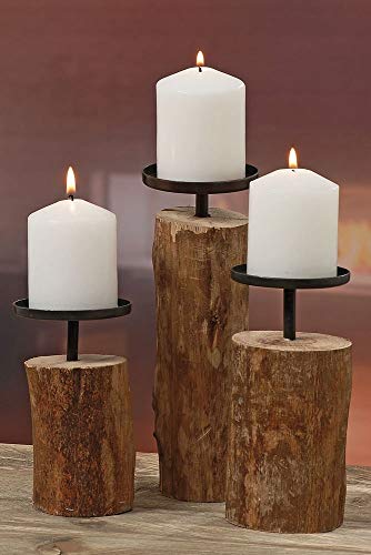 3er-Set Kerzenleuchter Kerzenständer "Tempe" Holz - H14/18,5/23,5cm von Unbekannt