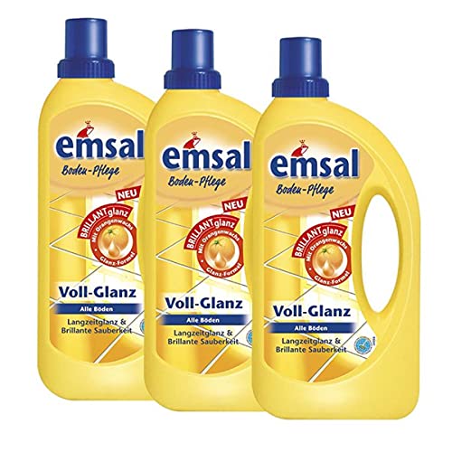 3x emsal Boden-Pflege Voll-Glanz 1 Liter, Langzeitglanz & Brillante Sauberkeit mit Orangenwachs von emsal