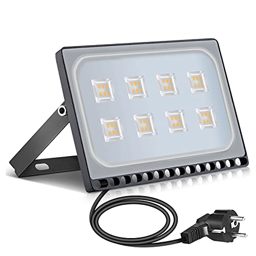 papasbox 50W LED Flutlicht Flutlichtstrahler Strahler Innen Scheinwerfer, LED Außenstrahler mit Stecker Wasserdicht IP65, 3000K Warmweiß Baustrahler, Außenbeleuchtung für Garten, Garage, Hotel von papasbox