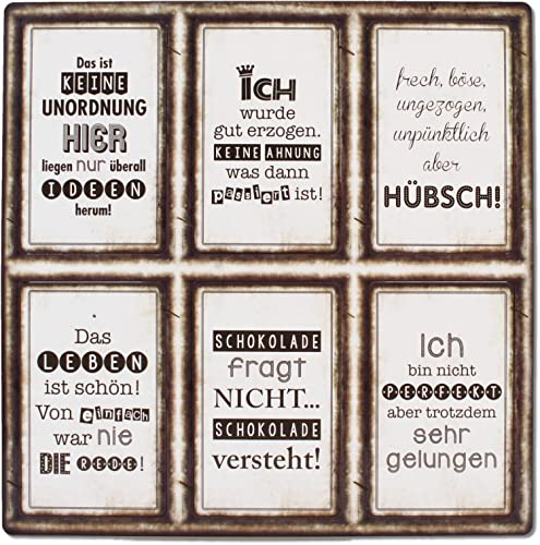 6 Schilder Magnete - Unordnung - keine Ahnung - hübsch - Leben - Schokolade - perfekt ! - Vintage 8,5 x 5,5 cm von Artist Unknown