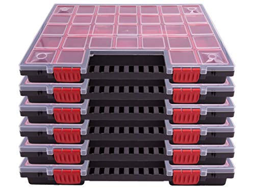 Kistenberg 6x Sortimentskasten KNO40305B | mit herausnehmbaren roten Fächern | ideal für Kleinteile, Werkzeug und Organisation | Kunststoff | 39,9 x 30,3 x 5 cm von Kistenberg