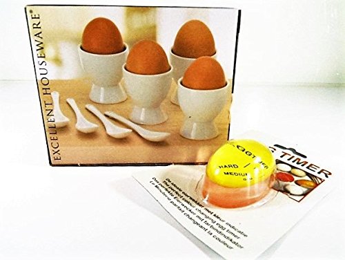 8-tlg. Set Eierhalter für 4 Eier & 4 Löffel Eierbecher Porzellan weiß Set mit Eggtimer von Unbekannt