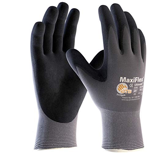 ATG Maxiflex Ultimate Handschuhe, handbeschichtet, AdApt S-XL, 2 Paar, 42874 atmungsaktiv, L, Schwarz, 2 von ATG