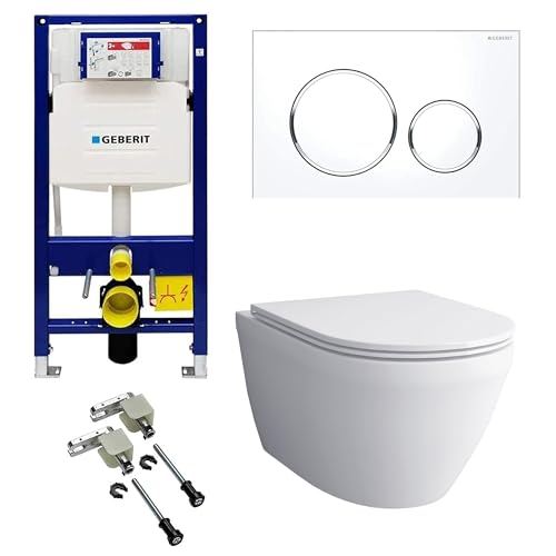 Alpenberger Spülrandloses Hänge WC Komplettset | Hänge-Toilette mit Nano Beschichtung | Wand WC & Softclose Sitz | Geberit Duofix UP320 Spülkasten & Bausatz & Betätigungsplatte | Made in Europa von Unbekannt