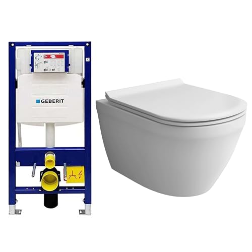 Alpenberger Spülrandloses WC Hängend mit Nano Beschichtung | Keramik Wand WC & Geberit Spülkasten UP320 Duofix für Trockenbau | Keramik Toilette & WC-Sitz Abnehmbar | Toiletten Set Made in Europa von Unbekannt