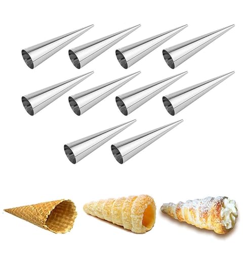 GMMH 10 St Cannoli Schillerlockenform aus Edelstahl (Kegel), Backform für Schaumrollen Hörnchen Sahnerollen Cremerollen Trubotschki Schillerlocken zum Backen von GMMH
