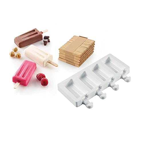 silikomart | GEL10M Silikon-Eiscremeform MINI VINTAGE, antihaftbeschichtet, 4 Hohlräume, Packung mit 1 Kuchenform + 50 Holzstäbchen, Easy Ice Cream, 93 x 48 mm, h 18 mm, Made in Italy silikomart | GEL10M Silikon-Eiscremeform MINI VINTAGE, antihaftbeschichtet, 4 Hohlräume, Packung mit 1 Kuchenform + 50 Holzstäbchen, Easy Ice Cream, 93 x 48 mm, h 18 mm, Made in Italy von Silikomart