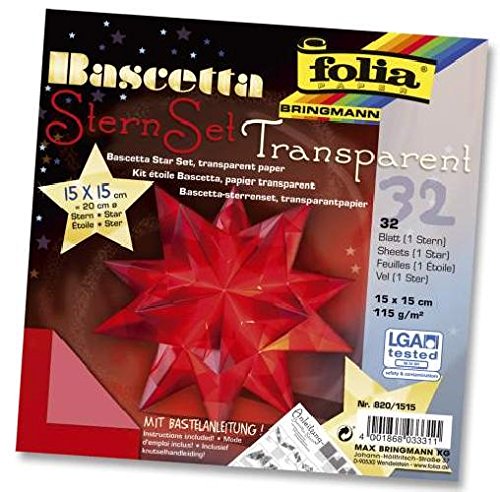 Bascetta Stern Bastelset Transparentpapier 115g/m² 15x15 cm 32 Blatt rot Folia 820/1515 von folia