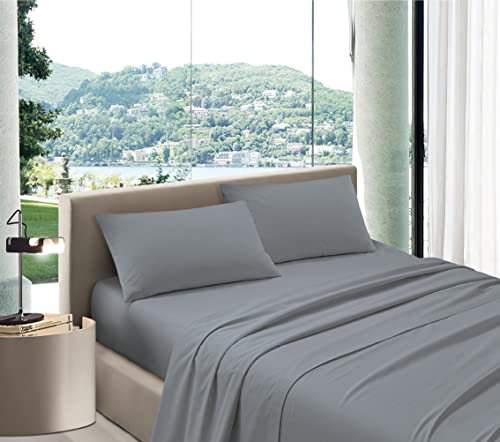 Bee Bettwäsche Maxi Coccole Baumwolle – Bettwäsche-Set für Doppelbett Made in Italy – Spannbettlaken 180 x 200 cm Höhe 30 cm (Grau, King Size 180 x 200 cm) von Puraluna