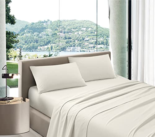 Bee Bettwäsche Maxi Coccole Baumwolle – Bettwäsche-Set für Doppelbett Made in Italy – Spannbettlaken 180 x 200 cm Höhe 30 cm (Creme, King Size 180 x 200 cm) von Puraluna