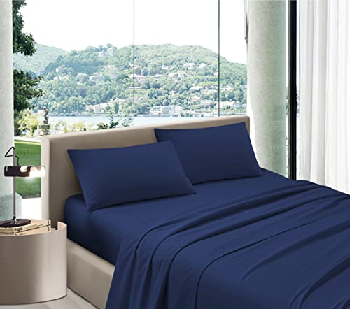 Bettwäsche Maxi Coccole Baumwolle – Bettwäsche-Set für Doppelbett Made in Italy – Unterseite 180 x 200 cm, Höhe 30 cm (Marineblau, King-Size: 180 x 200 cm) von Unbekannt