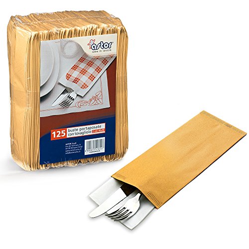 Beutel aus Strohpapier 10 x 25 + Serviette 40 x 40 Beutel für Messer, Löffel, Besteckhalter für Aperitif, Aperitif, Happy Hour für Lebensmittel (100) von Unbekannt