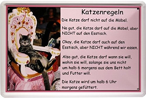 Blechschild 20 x 30 cm Katzenregeln Katze darf alles Spruch fun witziges Metall Schild von Unbekannt