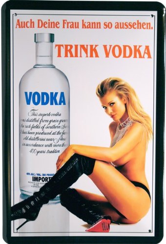 Blechschild 20x30 cm Auch Deine Frau.. Trink Vodka Pin up Girl Spruch fun Bar Metall Schild von Unbekannt