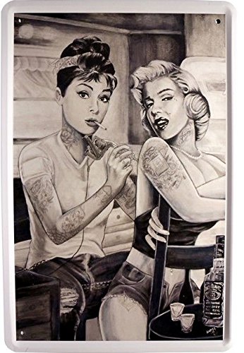 Blechschild 20x30 cm Audrey Hepburn & Marilyn Monroe Tattoo Studio Metall Schild von Unbekannt