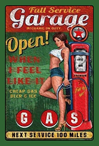 Schatzmix 20x30 cm Garage Open Pin up Girl Tankstelle Zapfsäule Benzin Gas Service Metall Schild Blechschild, Blech, Mehrfarbig von Schatzmix