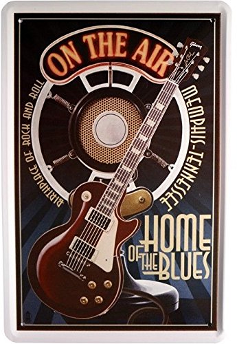 Blechschild 20x30 cm On the air Gitarre Blues USA Memphis Mikrophon Musik Bar Metall Schild von Unbekannt