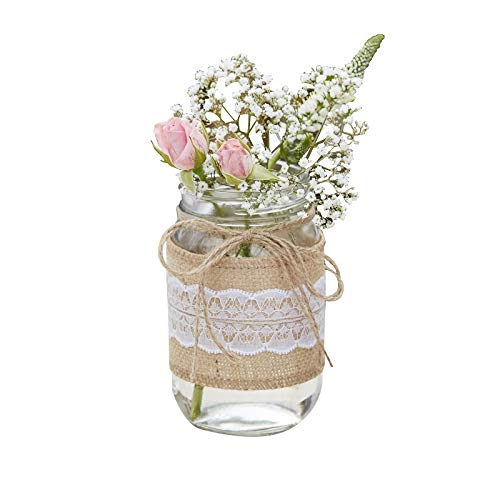 Blumen-Vase/Blumen-Glas mit Jute & weißer Spitze - Rustikal Spitze - Hochzeits-Deko/Tisch-Dekoration Vintage Hochzeit Geburtstag Blumen-Vase (3 Vasen) von Unbekannt