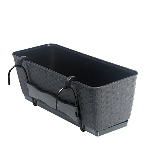 Blumenkasten Balkonkasten Blumentopf Rattan Optik Ratolla mit Halterungen Untersetzer 2 Größen 4 Farben von rg-vertrieb (400 Anthrazit) von Unbekannt