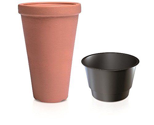 Unbekannt Blumentopf Pflanztopf Pflanzkübel Blumenkübel Tower Übertopf mit Einsatz massiv Optik 30cm 40cm 48cm Farben wählbar (30cm Terracotta) von rg-vertrieb von Unbekannt