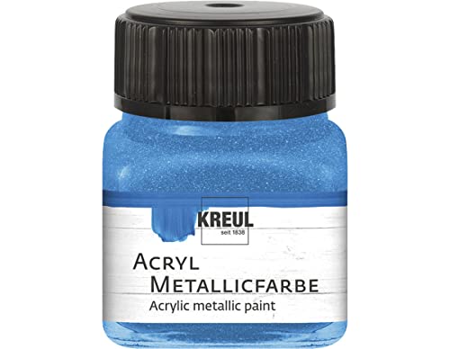 KREUL 77275 - Acryl Metallicfarbe, 20 ml Glas in blau, glamouröse Acrylfarbe mit Metalliceffekt auf Wasserbasis, cremig deckend, schnelltrocknend und wasserfest von Kreul