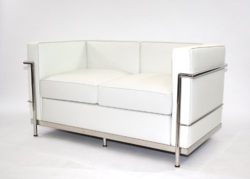 Charles L. Corbusier LC2-2 2-Sitzer-Sofa, Leder, Weiß von Unbekannt