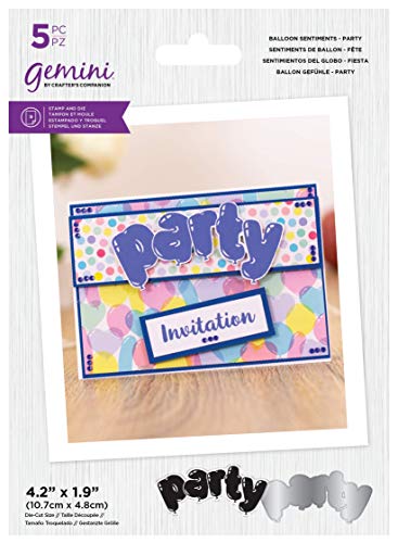 Crafters Companion GEM-STD-BSPA Gemini Balloon Sentiments Acryl-Stempel und Metall-Stanzformen-Set – Party, silber, Einheitsgröße von Crafter's Companion