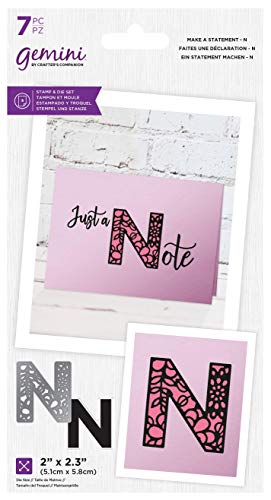 Crafters Companion GEM-STD-MASN Gemini – Dekoratives Alphabet-Stempel und Stanzschablonen-Set – Make A Statement – N, silber, Einheitsgröße von Crafter's Companion