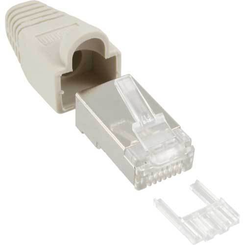 Crimpstecker RJ45 geschirmt - mit Knickschutz und Einfädelhilfe - 50 Stück - beige von Unbekannt