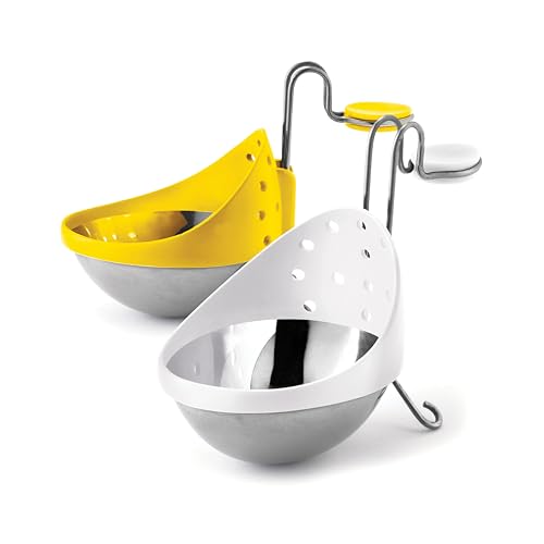 CUISIPRO Edelstahl Eierpochierer 2er-Set | Gelb/Weiß | Für perfekt geformte, gegarte Eier | Eier Pochierer zum Aufhängen am Topfrand | Spülmaschinengeeignet | 16,5x10x5 cm | Pochierte Eier Form von Cuisipro