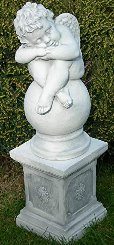 Deko Garten Figur Statue Engel schlafend auf klassischer Säule als Satz 2-teilig Skulpturen aus Beton Gesamthöhe 67 cm von Unbekannt