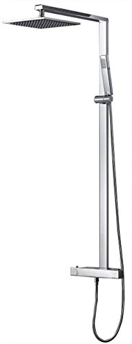 Design Duschsäule NT6705C mit Thermostat inkl. Duschschlauch und Handbrause - Auswahl Duschkopf eckig von BERNSTEIN