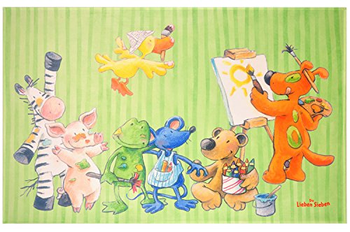 Die Lieben Sieben Kinderteppich Weich und Soft, 100x160 cm Farbe Grün Teppich mit Bildmotiv für Jungen und Mädchen, Kinderzimmer-Teppich Öko-Tex zertifiziert von Unbekannt