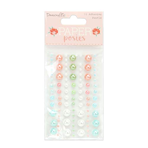 Dovecraft DCDOT053 Paper Posies Adhesive Pearls – 91 Pieces – Blue, Pink, Cream & Green – Mixed Sizes-for Card Making, Papercraft, Journaling, Scrapbooking and More, Multicolour, One von Dovecraft